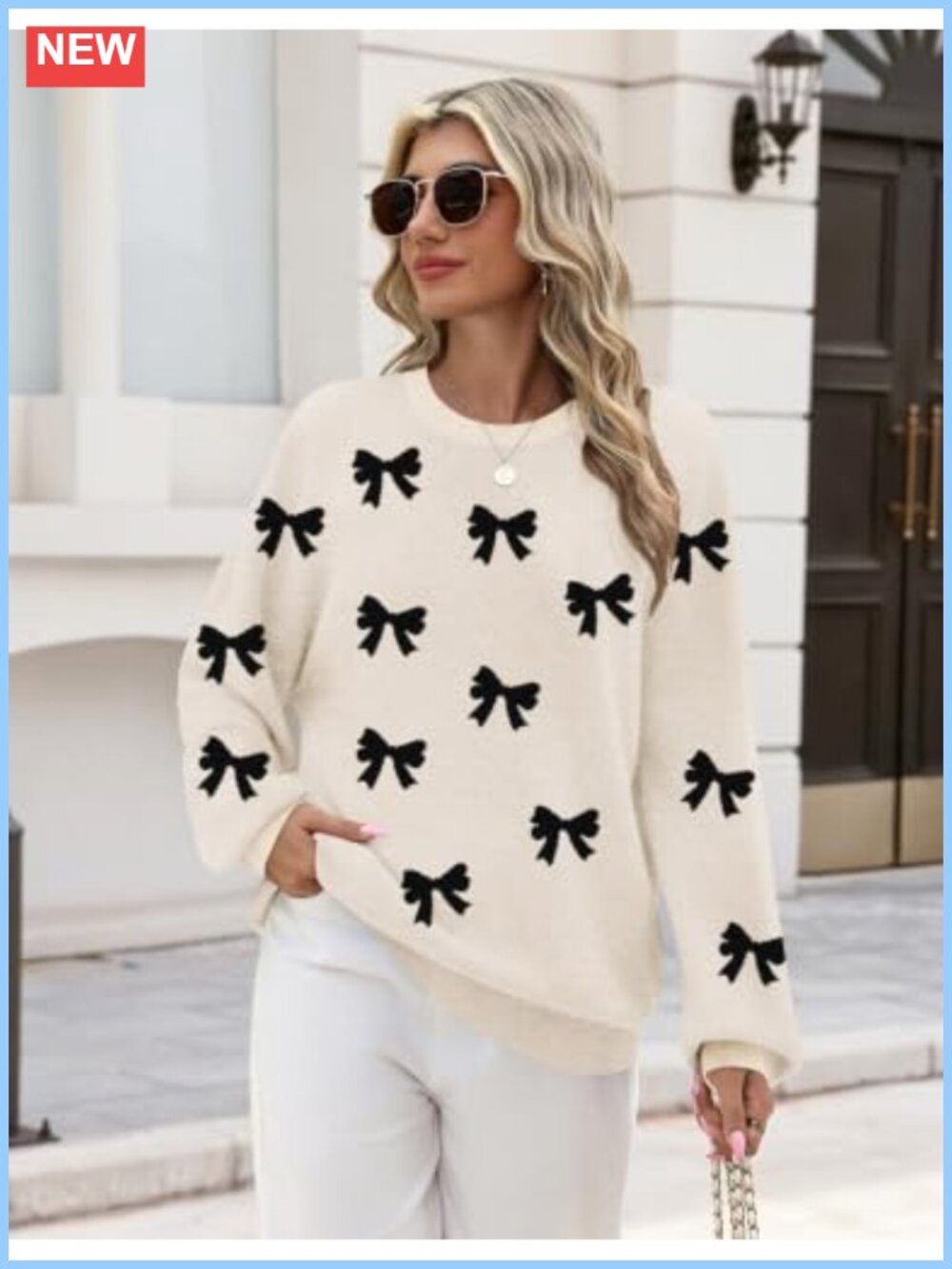 Oversized Knit Sweater for Women Crewneck Long Sleeve Leopard Print - Picture 2 of 3
